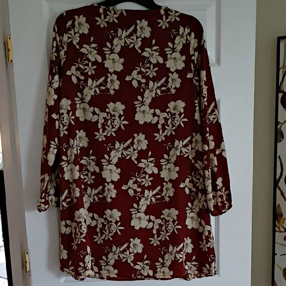 Peach Love California Burgundy/Brown Floral Dress, L - Picture 5 of 8